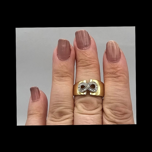 .DBJ ~ Gold Over Sterling Silver Cocktail Ring with Tiny Diamond Chips - Picture 3 of 3